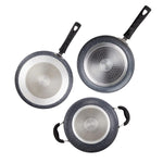 Solimo Aluminium 4 Piece Non-Stick Cookware Set | Granite Finish | Induction Base | Pfoa Free | HTR Exterior Coating | 25Cm Tawa, 22 Cm Kadai, 22Cm Fry Pan, 1 Glass Lid | Grey