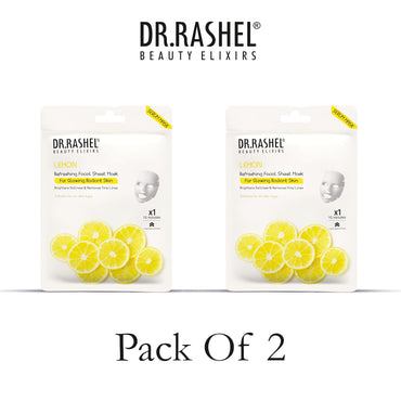 DR.RASHEL Lemon Face Sheet Mask With Serum For Women and Men | All Skin Types | Soft and Healthy Skin | Deep Cleansing & Oil Control | Repairing & Nourishment | Soothing And Hydrating | Paraben Free | Pack Of 2 | 20 Grams Each
