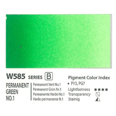 Mijello Mission Gold Class Professional Grade Extra-Fine Watercolour - Permanent Green No. 1 (585) - 15 ml