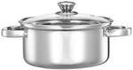 Solimo Set of 3 Stainless Steel Casseroles | Glass Lid | Flat Bottom | Dishwasher-Safe | 16 cm, 18 cm, 20 cm, 2.3 Liter, 3 Liter, 1.7 Liter