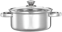 Solimo Set of 3 Stainless Steel Casseroles | Glass Lid | Flat Bottom | Dishwasher-Safe | 16 cm, 18 cm, 20 cm, 2.3 Liter, 3 Liter, 1.7 Liter