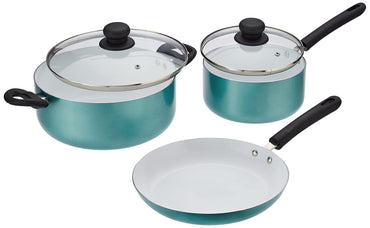 Solimo 3-Piece Non-Stick Cookware Set With Ceramic Coating (Sauce Pan, Dutch Oven And Fry Pan) - Black