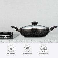 Solimo Aluminium 6 Piece Non-Stick Cookware Set with Detachable Handle| Granite Finish | Induction Base | Pfoa Free | HTR Exterior Coating | Black