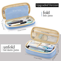 HASTHIP Canvas Large Capacity Pencil Case, Durable Storage Multiple Compartment Double Zipper Portable Capacity Pencil Pouch For College Student Teen, 22X11Cm (Light Blue)