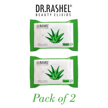 DR.Rashel Aloe Vera Pack of 2 Face Wipes, Enriched with goodness of Glycerin and Aloe Vera Extract | For Multi purpose use | Gives Refreshing and Glowing Skin.(25 pc x 2)