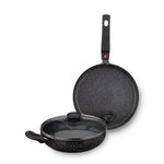 Solimo Aluminium 3 Piece Non-Stick Cookware Set Detachable Handle |Granite Finish | Induction Base | Pfoa Free | High Temperature Resistant Exterior Coating | Black
