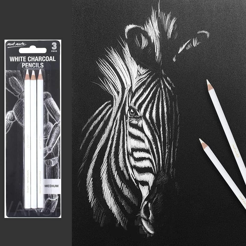 KIRA 3Pcs White Charcoal Pencils Graphite Drawing Painting Sketch Pencils Pens Artist Shading Painting Pencils Art Tools for Professionals Kids Beginners Artists Sketching Coloring