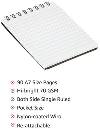 Solimo Wirebound Pocket Size Notebook, A7 Size, 90 Pages,Single Ruled, 70 GSM Paper