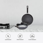 Solimo Aluminium 3 Piece Non-Stick Cookware Set|Granite Finish|Induction Base|Pfoa Free|High Temperature Resistant Exterior Coating|25 Cm Tawa,22 Cm Kadai,1 Glass Lid|Grey