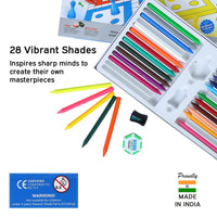 Doms Non-Toxic 28 Shades Super Smooth Plastic Crayons | Erasable & Sharpenable | 1 Eraser & 1 Sharpener Included | Pack of 1