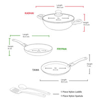 Milton Pro Cook Kitchen Jewel Set of 5, Peach (Fry pan 24 cm/1.6 litres; Kadhai 24 cm/2.5 litres with Glass lid; Tawa 25 cm) | Induction | Hot Plate | Flame Safe