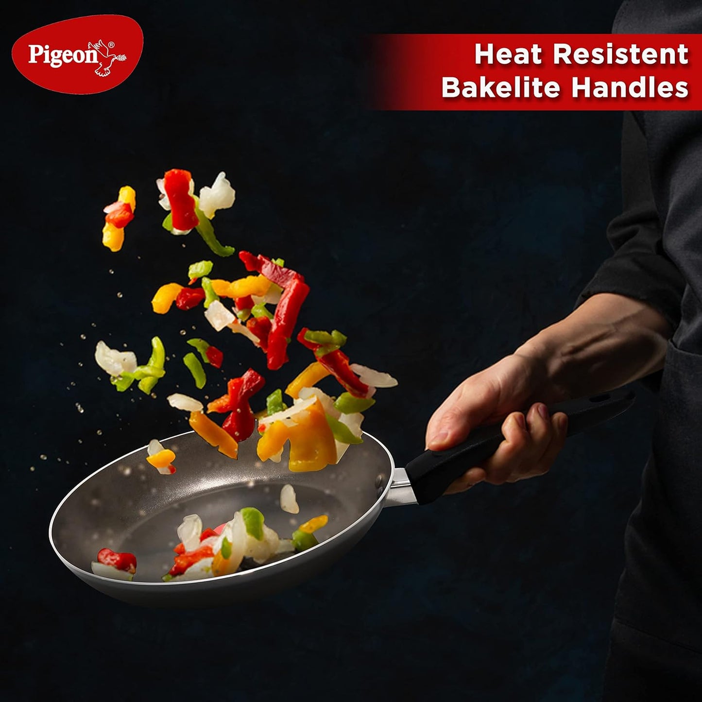 Pigeon Favourite 7 Piece Gift Set Non-Stick Coated Comes with Fry Pan, Kadhai, Lid, Sauce Pan, Spatula, Tadka Pan and a Tawa - Gas Stove Compatible (Black)