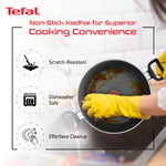 Tefal Delicia Non-Stick Cookware- Set of 4 / Kadhai, Tawa, Fry Pan, Lid & Spatula/Thermo-spot Technology / 24 cm, 26 cm, 24 cm/Suitable for Gas, Electric, Ceramic/Black / 2 Years Coverage