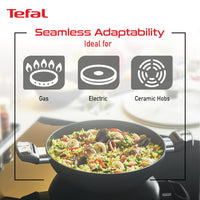 Tefal Delicia Non-Stick Cookware- Set of 4 / Kadhai, Tawa, Fry Pan, Lid & Spatula/Thermo-spot Technology / 24 cm, 26 cm, 24 cm/Suitable for Gas, Electric, Ceramic/Black / 2 Years Coverage