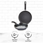 Solimo Aluminium 3 Piece Non-Stick Cookware Set|Granite Finish|Induction Base|Pfoa Free|High Temperature Resistant Exterior Coating|25 Cm Tawa,22 Cm Fry Pan,1 Glass Lid|Grey