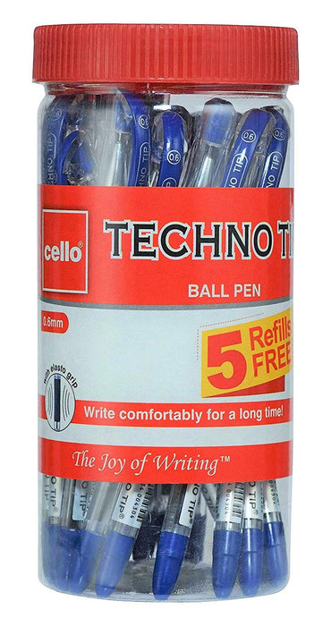 ello Technotip Ball Pen | Blue Ball Pens | Jar of 25 Units | Ball Pens for Students | Ball Point Pen Set | Writing Pens for School and Office Use Pens
