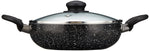 Solimo Aluminium 4 Piece Non-Stick Cookware Set with Detachable Handle | Granite Finish | Induction Base | Pfoa Free | HTR Exterior Coating | Black
