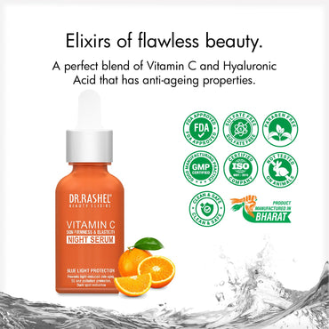 DR.Rashel Vitamin C Night Face Serum for Men & Women | Vitamin C Infused Skin Care for Anti Wrinkle, Anti Dullness, Reviving & Maintains All Night Hydration Wake Up with Youthful Glow- 30 Ml
