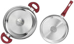 Solimo Stainless Steel Heavy Bottom 2 Piece Cookware Set |Three Layer Impact Forged Bottom for Durability | Premium Look with Soft Touch Handles and Knob, 22 Cm, 2700 Milliliter