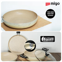 Impex Migo Non Stick Cookware Set | 4 Pcs Induction Bottom Cookware Set 3 mm Thick, Festival Gift Set, 5-Layer Super Granite Non-Stick Coated Cookware Set,Two Sides Spatter Design,1 Year Warranty