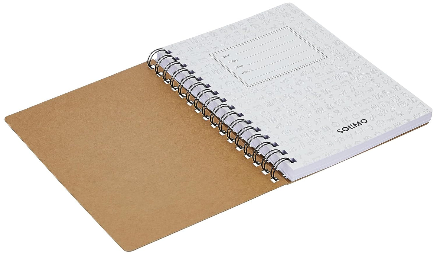 Solimo Notebooks, Spiral-Bound, Kraft Cover, Lightweight, Pleasing Designs (A5, 160 Pages, 100 GSM, Set of 3)