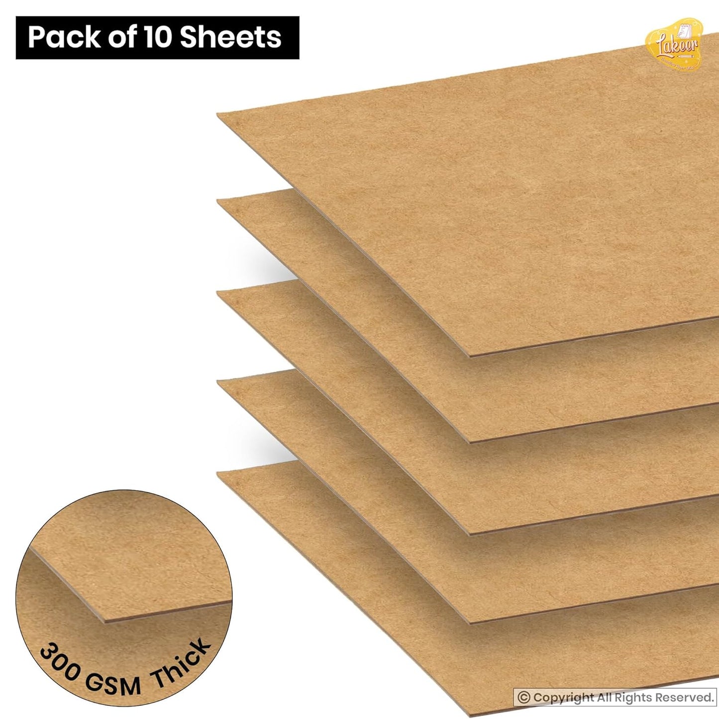 Lakeer 300 GSM A3 Kraft/Craft Paper Craft Liner Sheet for DIY Craft (Brown Color) Phato Sheet - Pack of 10