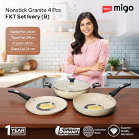 Impex Migo Non Stick Cookware Set | 4 Pcs Induction Bottom Cookware Set 3 mm Thick, Festival Gift Set, 5-Layer Super Granite Non-Stick Coated Cookware Set,Two Sides Spatter Design,1 Year Warranty