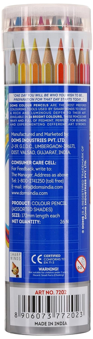 Doms 24 Shades Super Soft Color Pencils Round Tin Box | Smooth Color Application | For Blending & Experimenting Different Art Strokes | Free Gold & Silver Color Pencil Inside | Non-Toxic & Safe For Childrens | Pack of 1