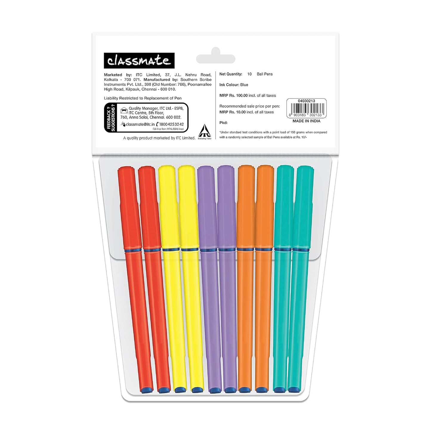 Classmate Octane Colour Fest- Blue Ball Pens (Pack of 10) | Smooth & Fast Writing Ball Pens | Attractive Body Colours|Comfortable to Hold & Write|School & Office Stationery|Work from Home Essentials