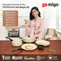 Impex 6 Pcs Nonstick Granite Cookware Set | 3 mm Thickness | Induction Bottom Cookware Set, Nonstick Cookware Set of Frypan, Kadai Pan, Tawa Pan, Tadka Pan and Milk Pan | 1 Year Warranty