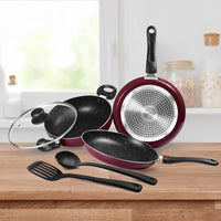 Milton Pro Cook Kitchen Jewel Set of 5, Peach (Fry pan 24 cm/1.6 litres; Kadhai 24 cm/2.5 litres with Glass lid; Tawa 25 cm) | Induction | Hot Plate | Flame Safe