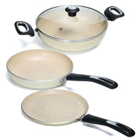 Impex Migo Non Stick Cookware Set | 4 Pcs Induction Bottom Cookware Set 3 mm Thick, Festival Gift Set, 5-Layer Super Granite Non-Stick Coated Cookware Set,Two Sides Spatter Design,1 Year Warranty