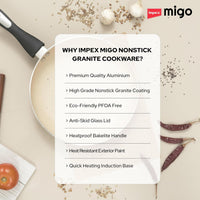 Impex Migo Non Stick Cookware Set | 4 Pcs Induction Bottom Cookware Set 3 mm Thick, Festival Gift Set, 5-Layer Super Granite Non-Stick Coated Cookware Set,Two Sides Spatter Design,1 Year Warranty