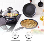 Solimo Aluminium 6 Piece Non-Stick Cookware Set with Detachable Handle| Granite Finish | Induction Base | Pfoa Free | HTR Exterior Coating | Black