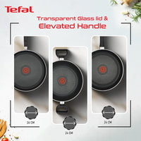Tefal Delicia Non-Stick Cookware- Set of 4 / Kadhai, Tawa, Fry Pan, Lid & Spatula/Thermo-spot Technology / 24 cm, 26 cm, 24 cm/Suitable for Gas, Electric, Ceramic/Black / 2 Years Coverage