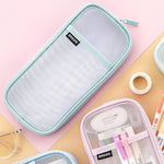 Elegious Net Pencil Pouch Durable, Stylish & Spacious Organizer for Pens, Pencils, and Small Accessories Ideal for School, Office, and Travel Pack of 1 (NET SkyBlue Pouch)