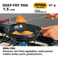 Hawkins Futura 3 Pieces Cookware Set 4 - Hard Anodised Tava, Kadhai, Cook-n-Serve Bowl with One Hard Anodised Lid, Black (ASET4)