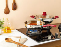Solimo Stainless Steel Heavy Bottom 2 Piece Cookware Set |Three Layer Impact Forged Bottom for Durability | Premium Look with Soft Touch Handles and Knob, 22 Cm, 2700 Milliliter