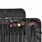 MACPLUS Fiber Bristle Makeup Brush Set with Black Leather Case- BLACK, 24 Pieces