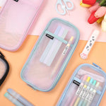 Elegious Net Pencil Pouch Durable, Stylish & Spacious Organizer for Pens, Pencils, and Small Accessories Ideal for School, Office, and Travel Pack of 1 (NET SkyBlue Pouch)