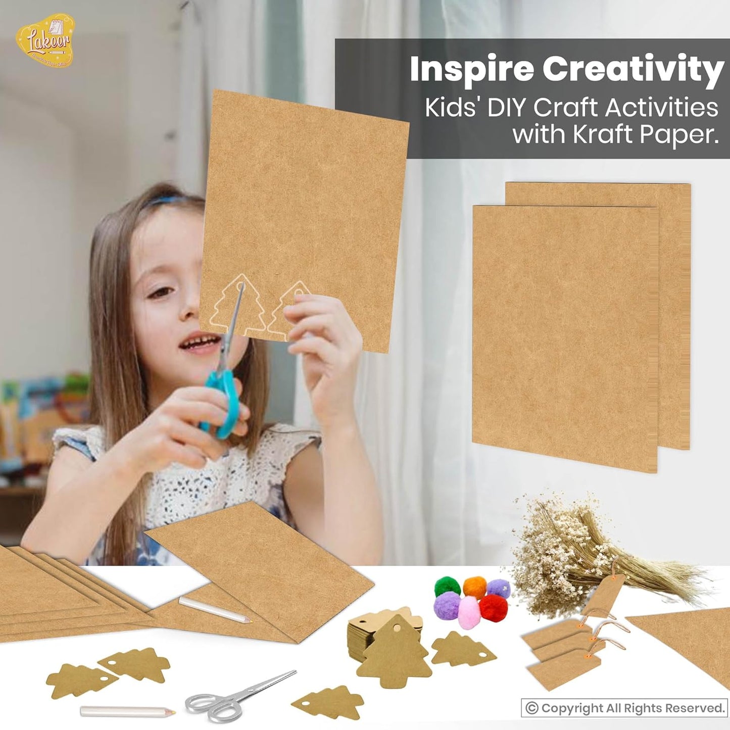 Lakeer 300 GSM A3 Kraft/Craft Paper Craft Liner Sheet for DIY Craft (Brown Color) Phato Sheet - Pack of 10