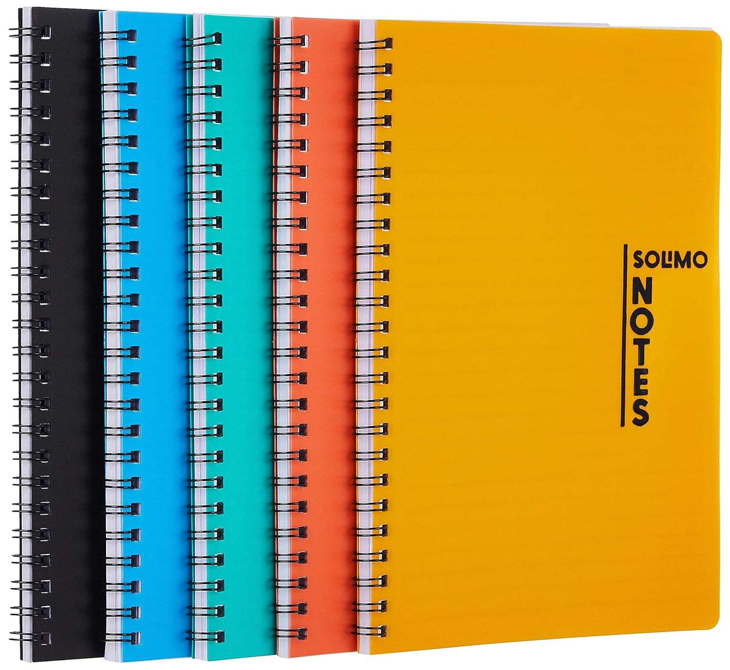 Solimo Notebooks, Spiral-Bound, Lightweight, Vibrant Colours (A5, 100 Pages, 70 GSM, Set of 5)