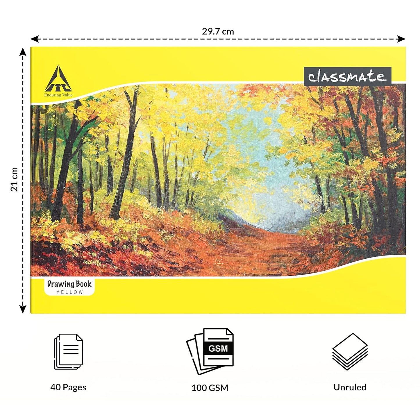 Classmate Drawing Book - Unruled, 36 Pages, 210 mm x 297 mm - Pack of 4