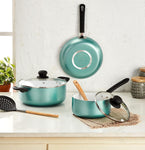 Solimo 3-Piece Non-Stick Cookware Set With Ceramic Coating (Sauce Pan, Dutch Oven And Fry Pan) - Black