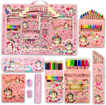 SILLYME 41 pcs Mega Unicorn Stationery Set for Girls - Birthday Gift for Girls - Metal Geometry Box for Girls, Pencil Colour Sets., Unicorn Diary, Crayon, Skech pens, Pencil Eraser Scale