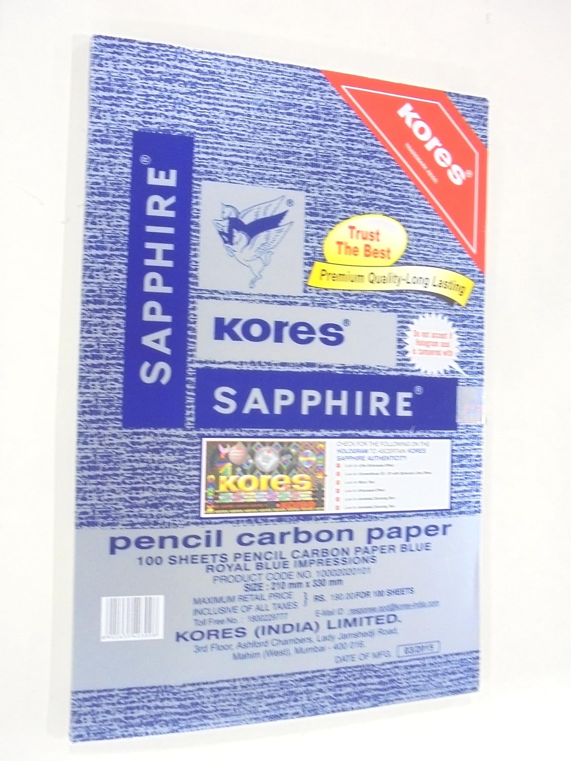 Kores Pen/Pencil Carbon Paper, Sapphire Blue - Pack Of 100 Sheets, Ink