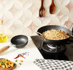 Solimo Sheet Metal Iron Cookware Set of 2 Pcs (Kadai 24 cm, Tadka Pan 13 cm) (Black)