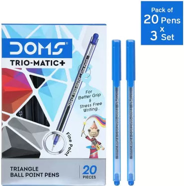 DOMS Fine Point Trio-Matic + Ball Point Pen Box Set | Lightweight, Smooth Writing Ball Pen  (Pack of 60, Ink Color - Blue)