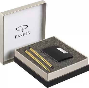 PARKER Vector Gold Roller Ball Pen & Ball Pen With Card Holder Pen Gift Set  (Pack of 2, Ink Color - Blue)