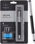 PARKER Vector Metallix Stainless Steel, Fine Nib With Quink Ink Bottle Fountain Pen  (Ink Color - Blue)